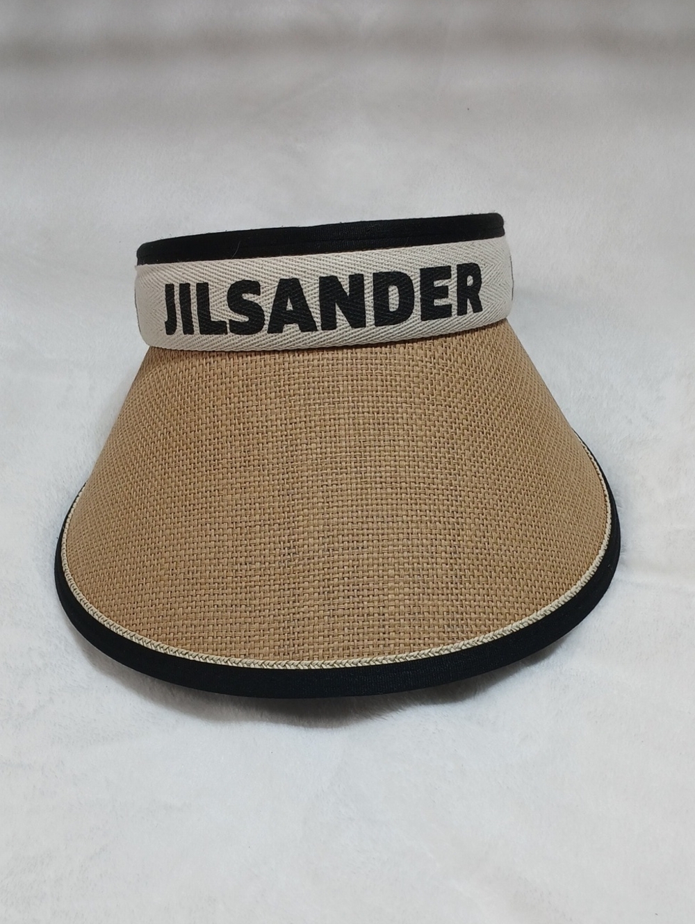 Jil Sander Natural Straw Visor with Black Trim